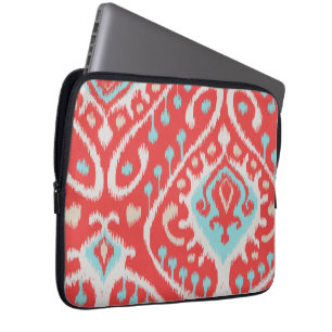 Chic elegantt röd och stam- ikattryck för turkos laptop sleeve