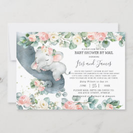 Chic Elephant Blommigt Virtuell Baby Shower by Mai Inbjudningar