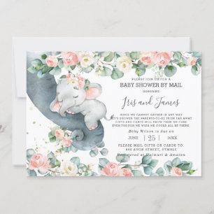 Chic Elephant Blommigt Virtuell Baby Shower by Mai Inbjudningar