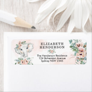 Chic Elephant Flicka Blommigt Greenery Returadress Etikett