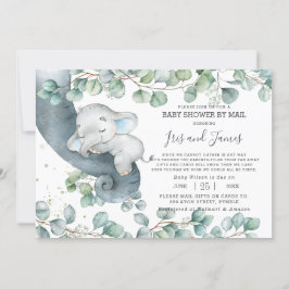 Chic Elephant Greenery Virtuell Baby Shower by Mai Inbjudningar