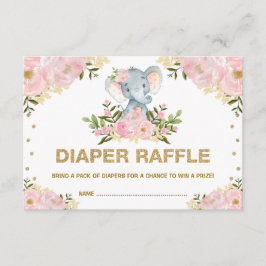 Chic Elephant  Guld Blommigt Baby Diaper Raffle Tilläggskort