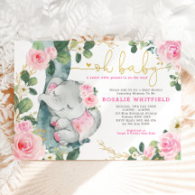 Chic Elephant Rosa ros Greenery Girl Baby Shower