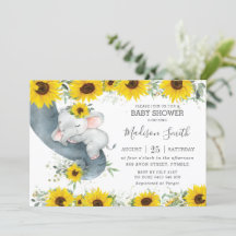 Chic Elephant Solros Blommigt Baby Shower Girl