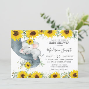 Chic Elephant Solros Blommigt Baby Shower Girl Inbjudningar
