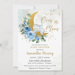 Chic Elephant Vi är över Måne Boy Baby Shower Inbjudningar