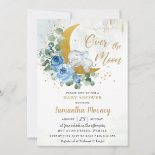 Chic Elephant Vi är över Måne Boy Baby Shower Inbjudningar