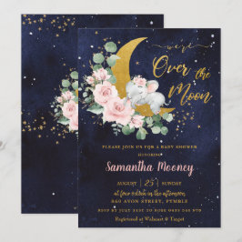 Chic Elephant.. Vi är över Måne Flickans babyskor Inbjudningar