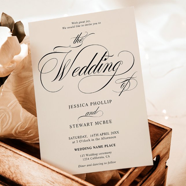 Chic elfenben i ett enda kalligrafi bröllop inbjudningar (Chic ivory all in one calligraphy wedding invitation)