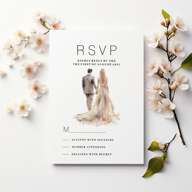 Chic elfenbensfoto med guld grått blommigt-OSA Inbjudningar (Chic ivory gold gray floral couple photo RSVP)