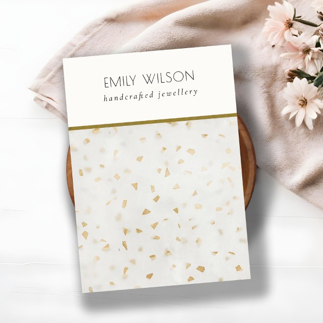 Chic Elfenbenskusten Guld Terrazzo Blank Jewelry V Visitkort (Skapare uppladdad)