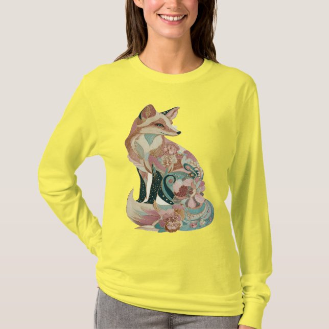 Chic Embroidered Fox Design for Women T Shirt (Framsida)