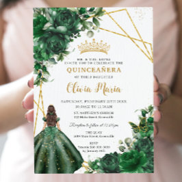 Chic Emerald Green Flowers Floral Quinceañera Inbjudningar