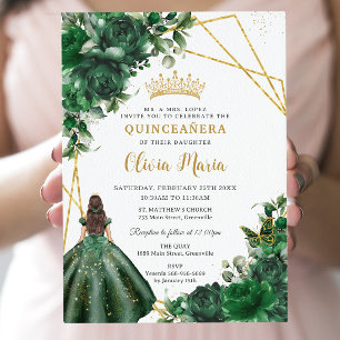Chic Emerald Green Flowers Floral Quinceañera Inbjudningar