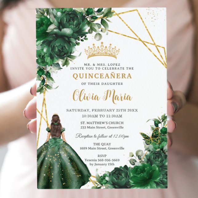 Chic Emerald Green Flowers Floral Quinceañera Inbjudningar (Skapare uppladdad)