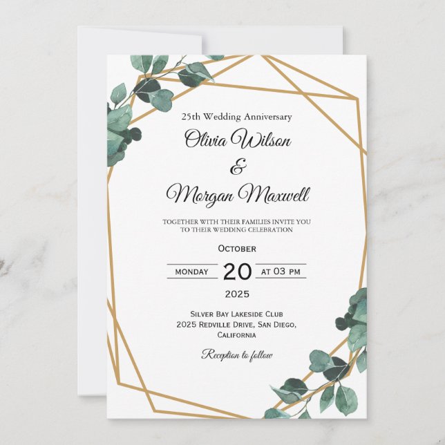 Chic Emerald Greenery Bröllopsjubileum  Inbjudningar (Framsida)