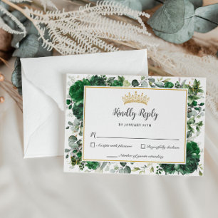 Chic Emerald Grönt Blommigt Butterflies Quinceañer OSA Kort