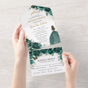 Chic Emerald Grönt Blommigt Princess Quinceañera