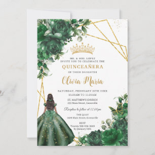 Chic Emerald Grönt Blommigt Princess Quinceañera Inbjudningar