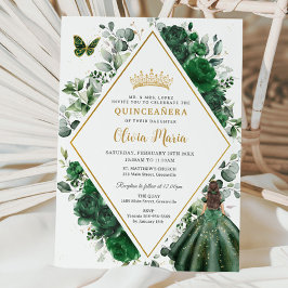 Chic Emerald Grönt Blommigt Princess Quinceañera Inbjudningar