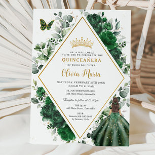 Chic Emerald Grönt Blommigt Princess Quinceañera Inbjudningar