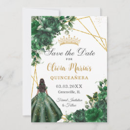 Chic Emerald Grönt Flowers Brown Girl Quinceañera Spara Datumet