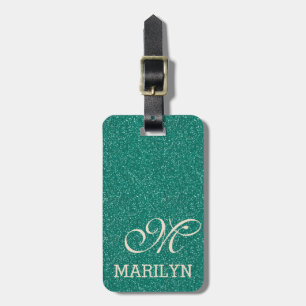 Chic Emerald Grönt Glitter Elfenbenskustens Anpass Bagagebricka