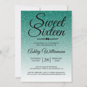 Chic Emerald Grönt Glitter Ombre Sweet 16 Birthday Inbjudningar