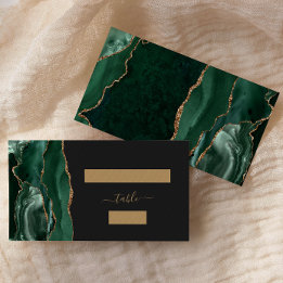 Chic Emerald Grönt Guld Agate Mörk Bröllop Escort Placeringskort