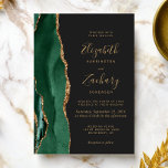 Chic Emerald Grönt Guld Agate Mörk Bröllop Inbjudningar<br><div class="desc">Den här elegantens lämnat kant har en modern bröllopsinbjudan och en framväxande grönt vattenfärgsagat gräns trimmad med faux guld glitter. Med anpassadet kombineras handskrift,  tryckplåt och kursivt typsnitt med guld färgad på en mörk grått-bakgrund. Den omvända sidan har en matchande framväxande grönt och guld agate-design.</div>
