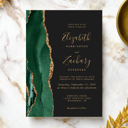 Chic Emerald Grönt Guld Agate Mörk Bröllop Inbjudningar