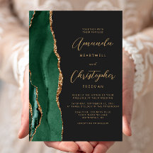 Chic Emerald Grönt Guld Agate Script Mörk Bröllop