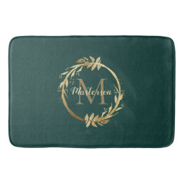 Chic Emerald Grönt Guld Monogram Eucalyptus Utandn Badrumsmatta