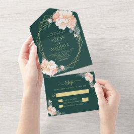 Chic Emerald Grönt Guld Peach Blommigt Bröllop