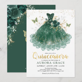 Chic Emerald Grönt Guld Quinceañera Princess Gown Inbjudningar