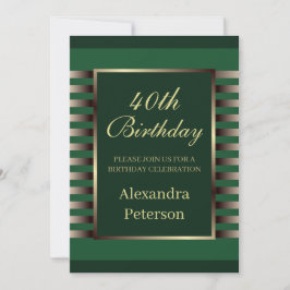 Chic Emerald Grönt Guld Rand Geometric Birthday Inbjudningar