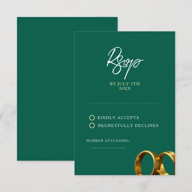Chic Emerald Grönt Guld Ringar Bröllop OSA Kort (Fram/baksida)