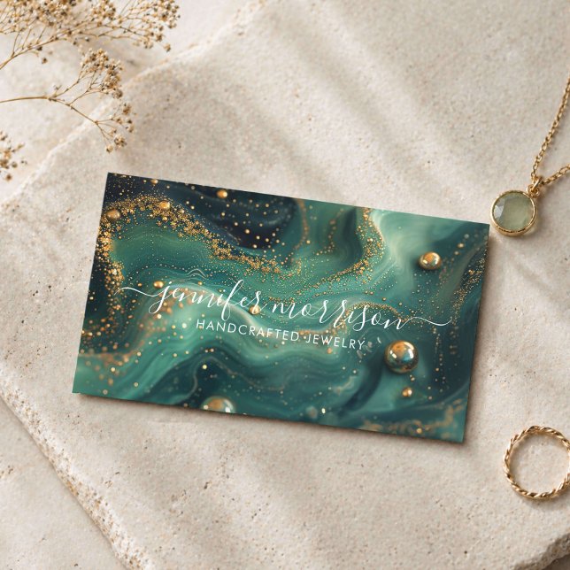 Chic Emerald Grönt Malachite Guld Glitter judelry Visitkort (Skapare uppladdad)