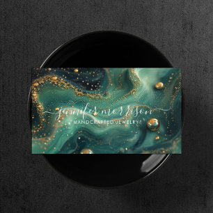 Chic Emerald Grönt Malachite Guld Glitter judelry Visitkort