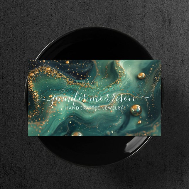 Chic Emerald Grönt Malachite Guld Glitter judelry Visitkort (Skapare uppladdad)