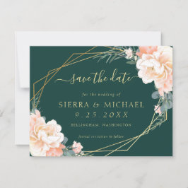 Chic Emerald Grönt Peach Guld Blommigt Spara datum Inbjudningar