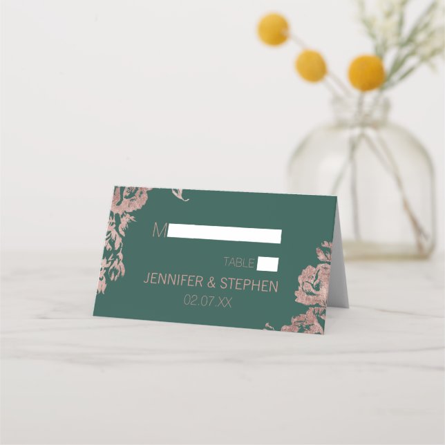 Chic Emerald Grönt Ro Guld Blommigt Place Card Placeringskort (Framsida)