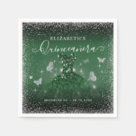 Chic Emerald Grönt Silver Glitter Gown Quinceañera Pappersservett