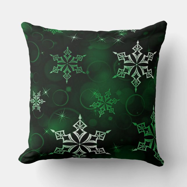 Chic Emerald Grönt Snowflake Motif Kudde (Framsida)