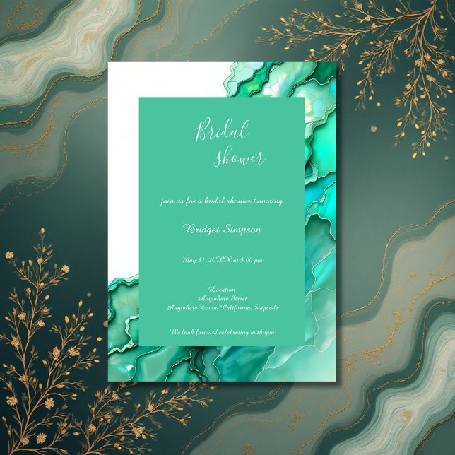 chic Emerald Teal Marble Watercolor möhippa Inbjudningar (Skapare uppladdad)