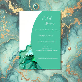 chic Emerald Teal Marble Watercolor möhippa Inbjudningar