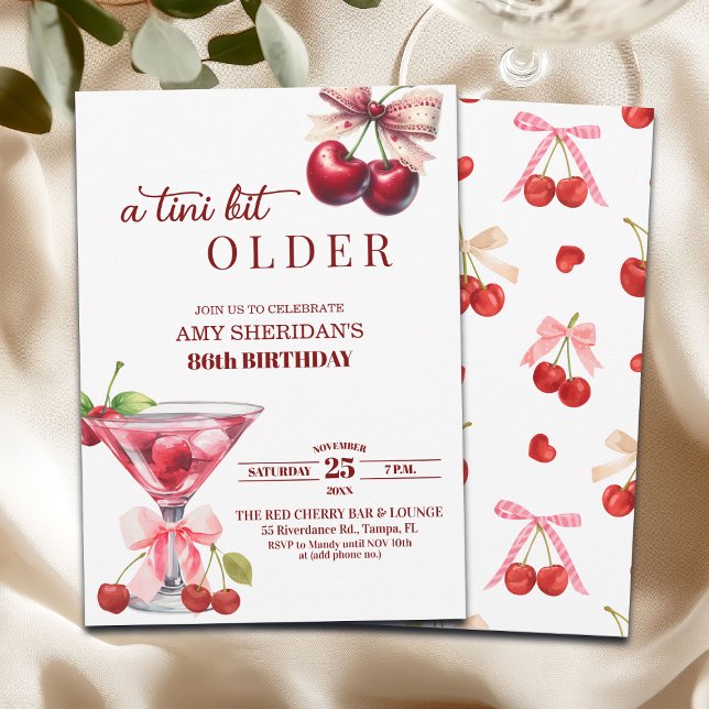 Chic En Tini Bit Äldre Körsbärs Martini 86-årsdag Inbjudningar (Skapare uppladdad)