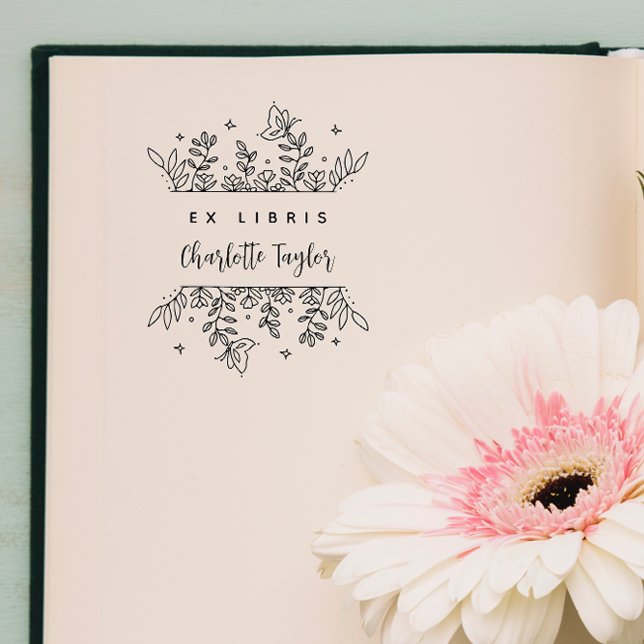 Chic Enchanted Forest Botanical Anpassningsbar Bok Självfärgande Stämpel (Skapare uppladdad)