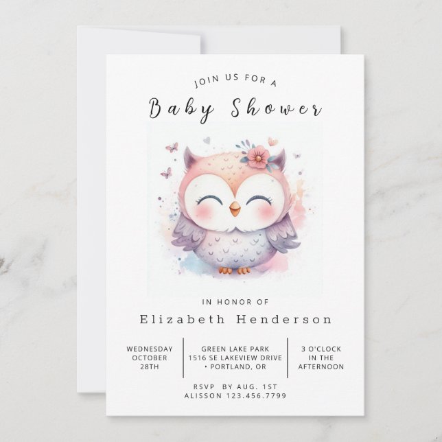 Chic Enchanted Uggla Baby Shower Inbjudningar (Framsida)