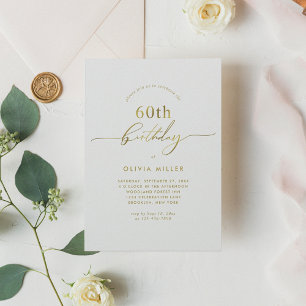 Chic Enkel Elegant Guld-skript 60:e födelsedag Inbjudningar